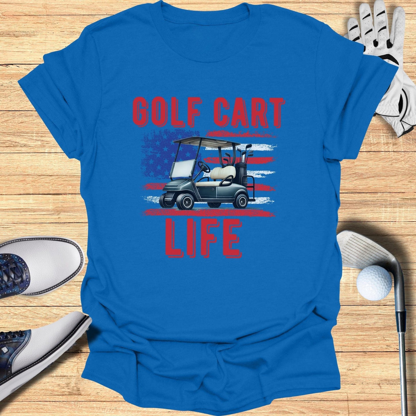 Golf Cart Life American Flag T-Shirt - Funny Golf Tee by Swing Epic