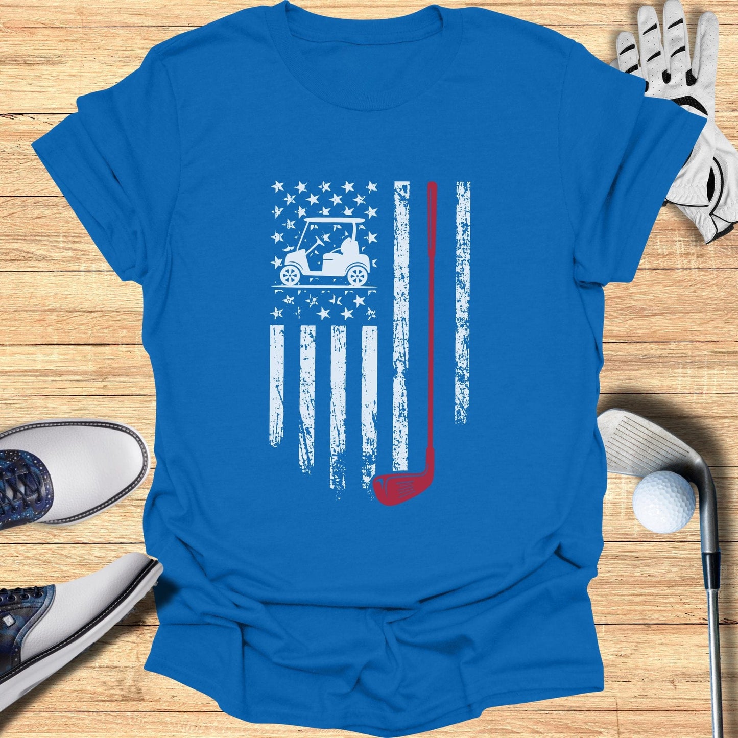 Patriotic Golf Cart USA Flag T-Shirt - Funny Golf Tee by Swing Epic