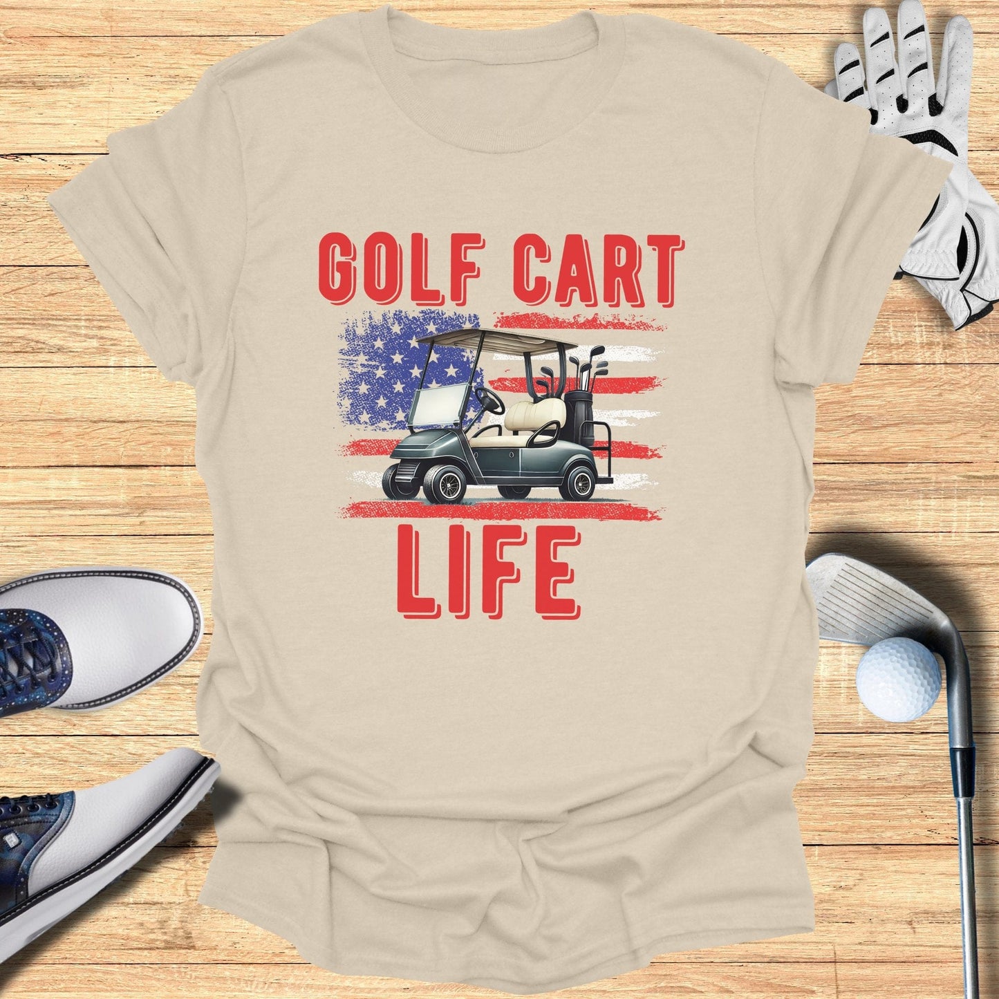 Golf Cart Life American Flag T-Shirt - Funny Golf Tee by Swing Epic