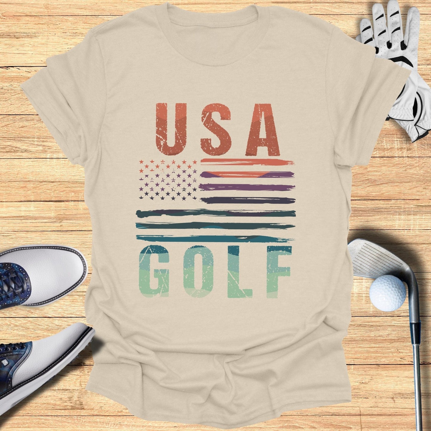 USA Golf Distressed Flag T-Shirt - Funny Golf Tee by Swing Epic