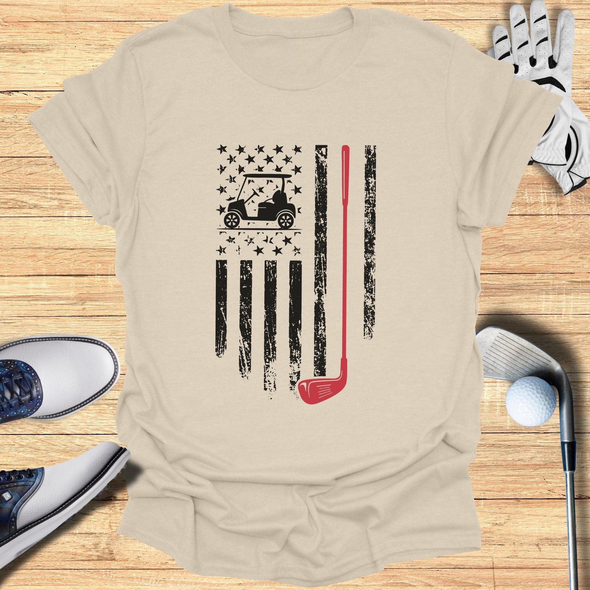 Patriotic Golf Cart USA Flag T-Shirt - Funny Golf Tee by Swing Epic