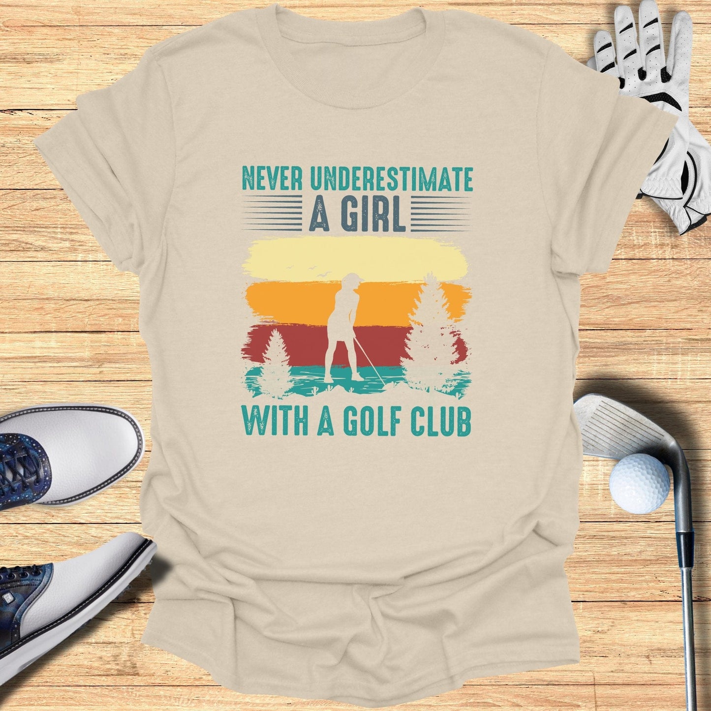 Never Underestimate A Girl T-Shirt - Funny Golf Tee by Swing Epic