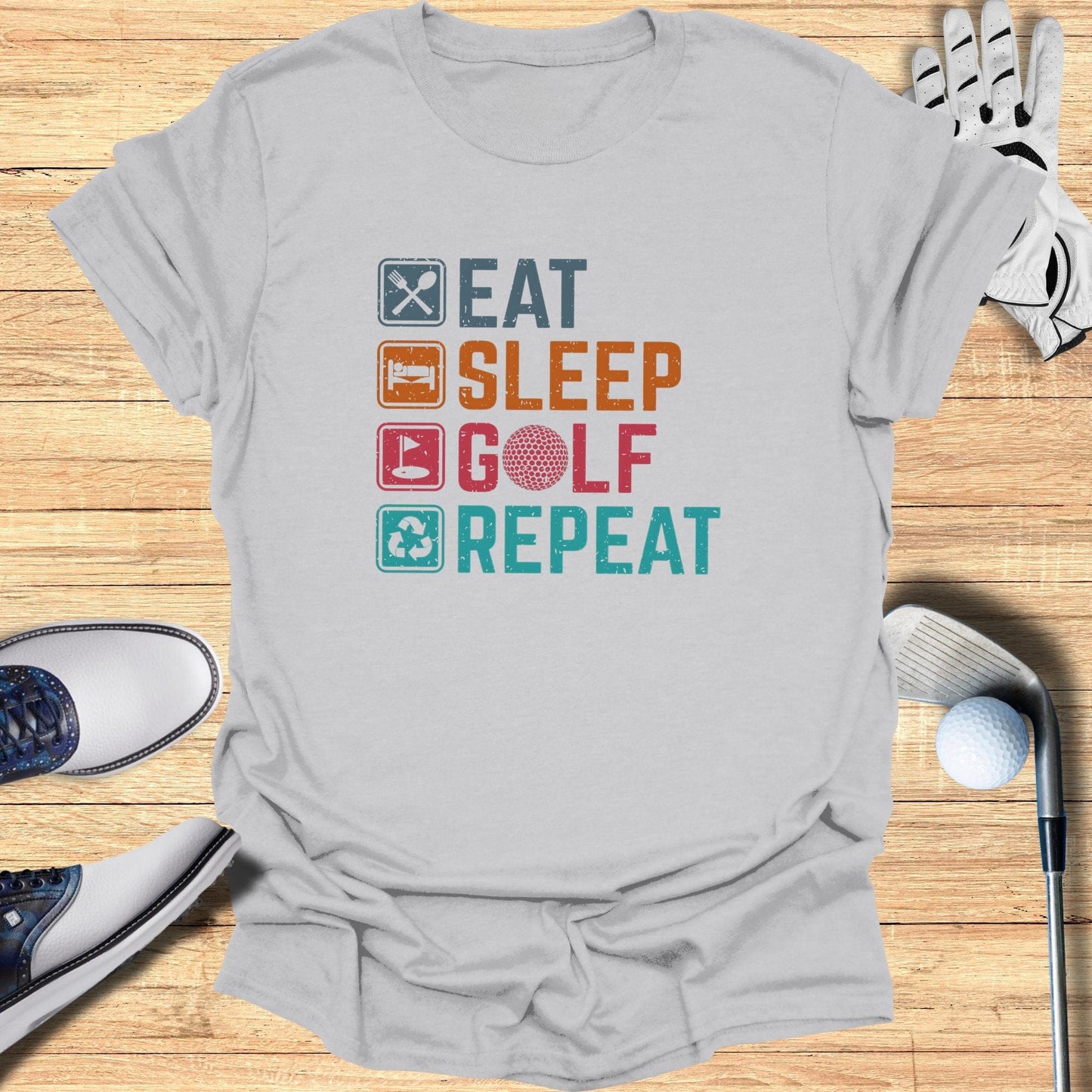 Eat Sleep Golf Repeat T-Shirt - Funny Golf Tee by Swing Epic