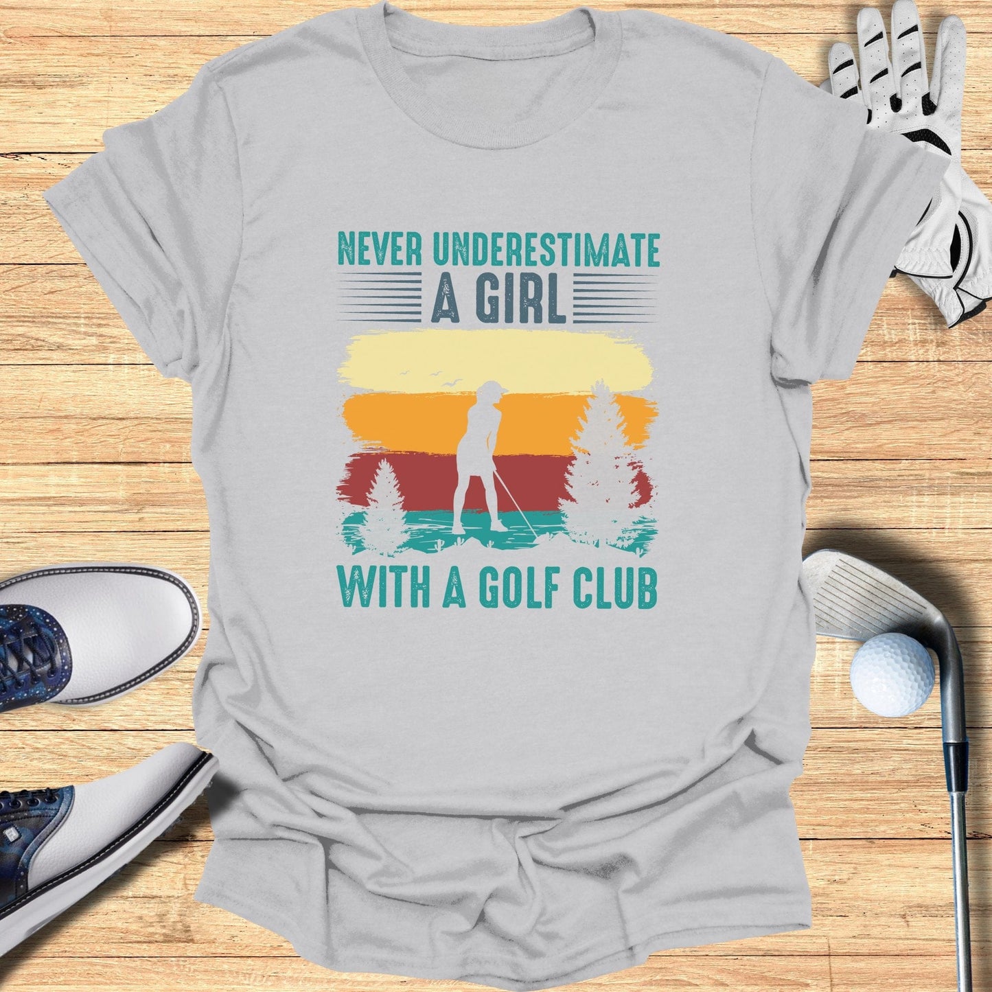 Never Underestimate A Girl T-Shirt - Funny Golf Tee by Swing Epic