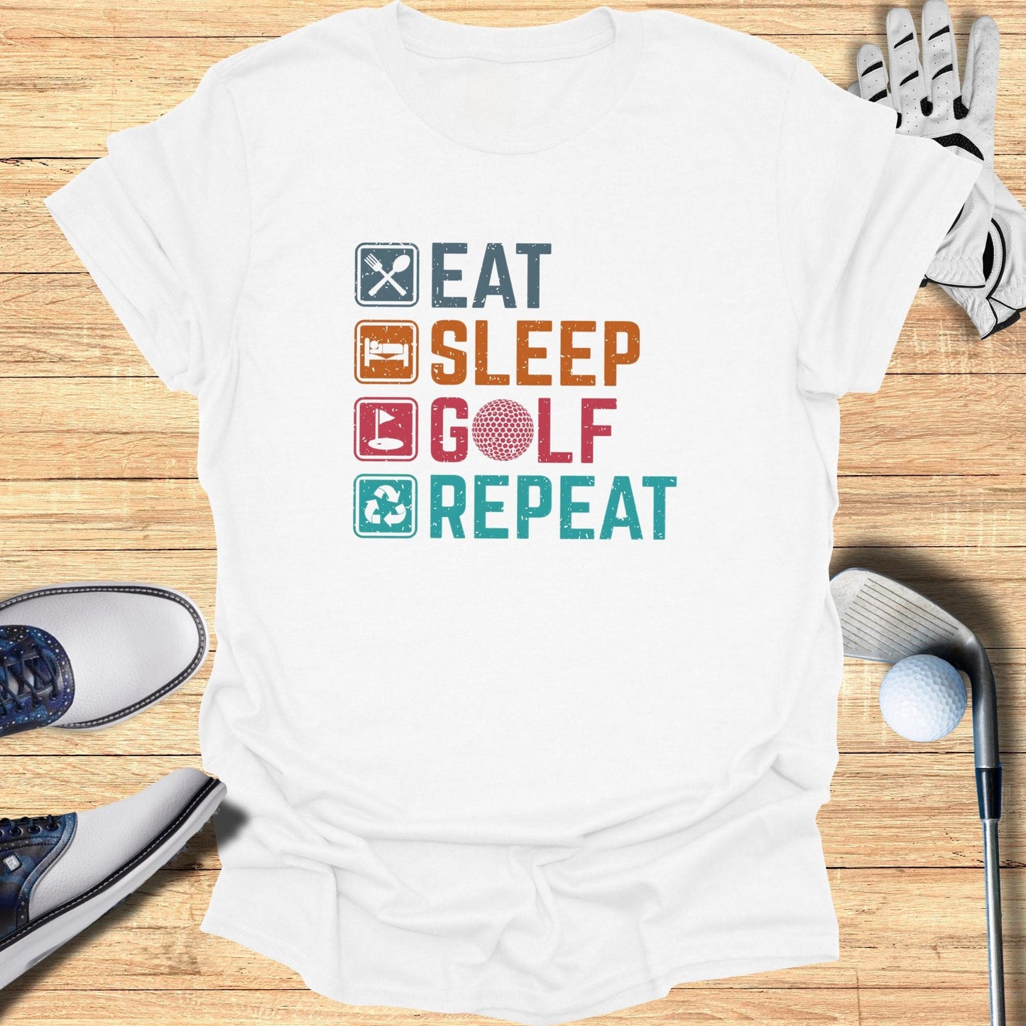 Eat Sleep Golf Repeat T-Shirt - Funny Golf Tee by Swing Epic