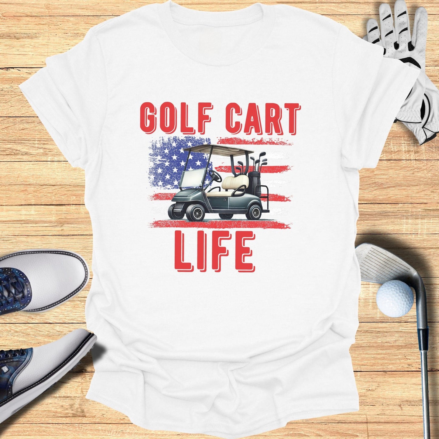 Golf Cart Life American Flag T-Shirt - Funny Golf Tee by Swing Epic