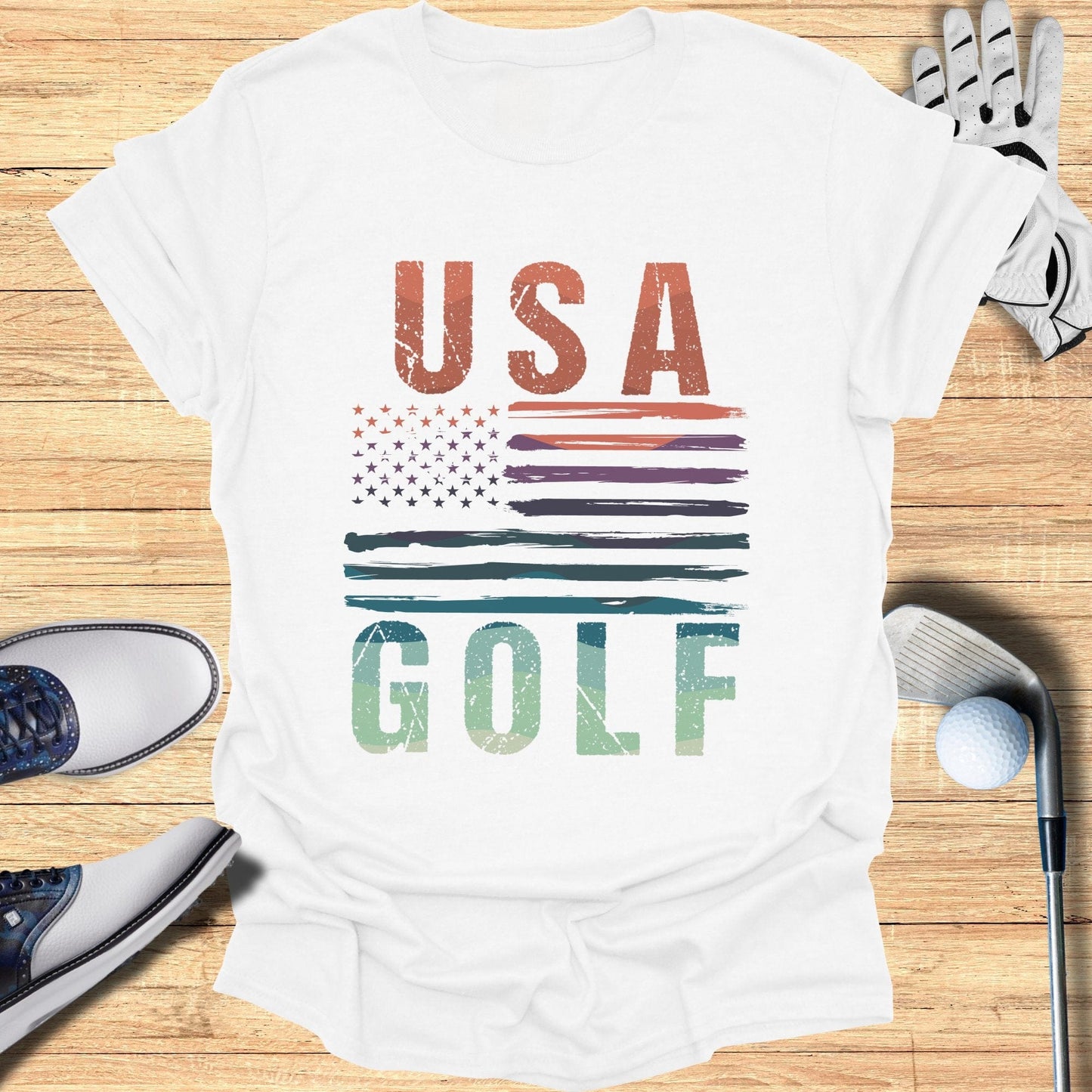 USA Golf Distressed Flag T-Shirt - Funny Golf Tee by Swing Epic