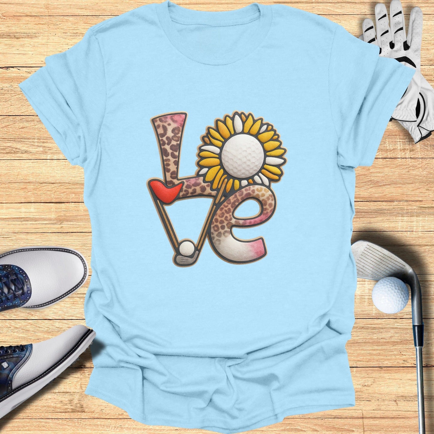 Love Golf Sunflower Leopard Heart Design T-shirt