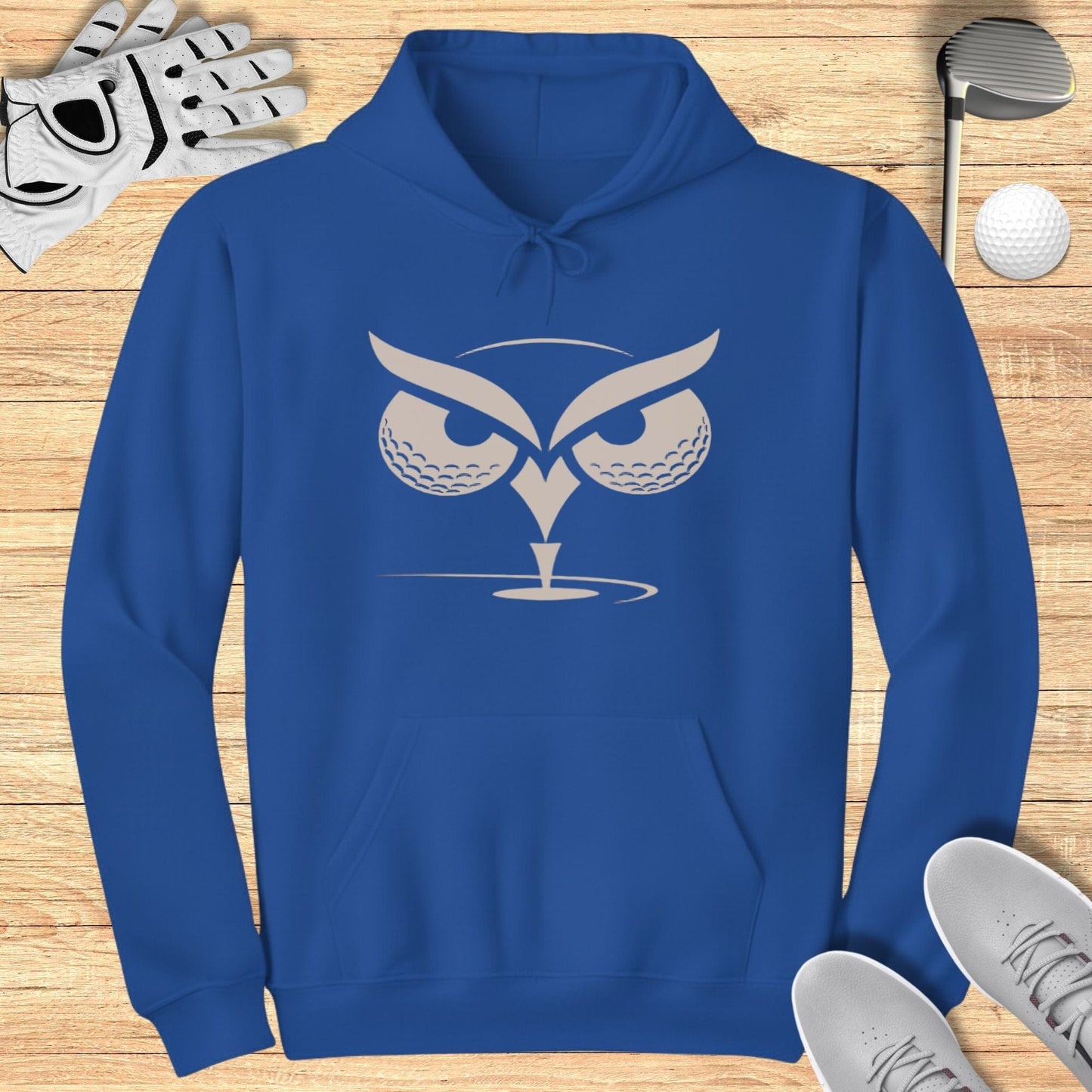 Blue Hoodie with Unique Owl Golf Ball Design
