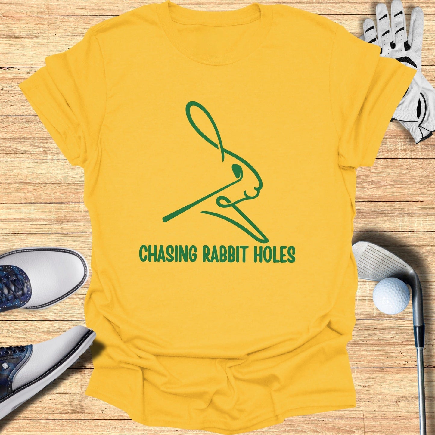Chasing Rabbit Holes Graphic Tee Ideal for Golf Enthusiasts