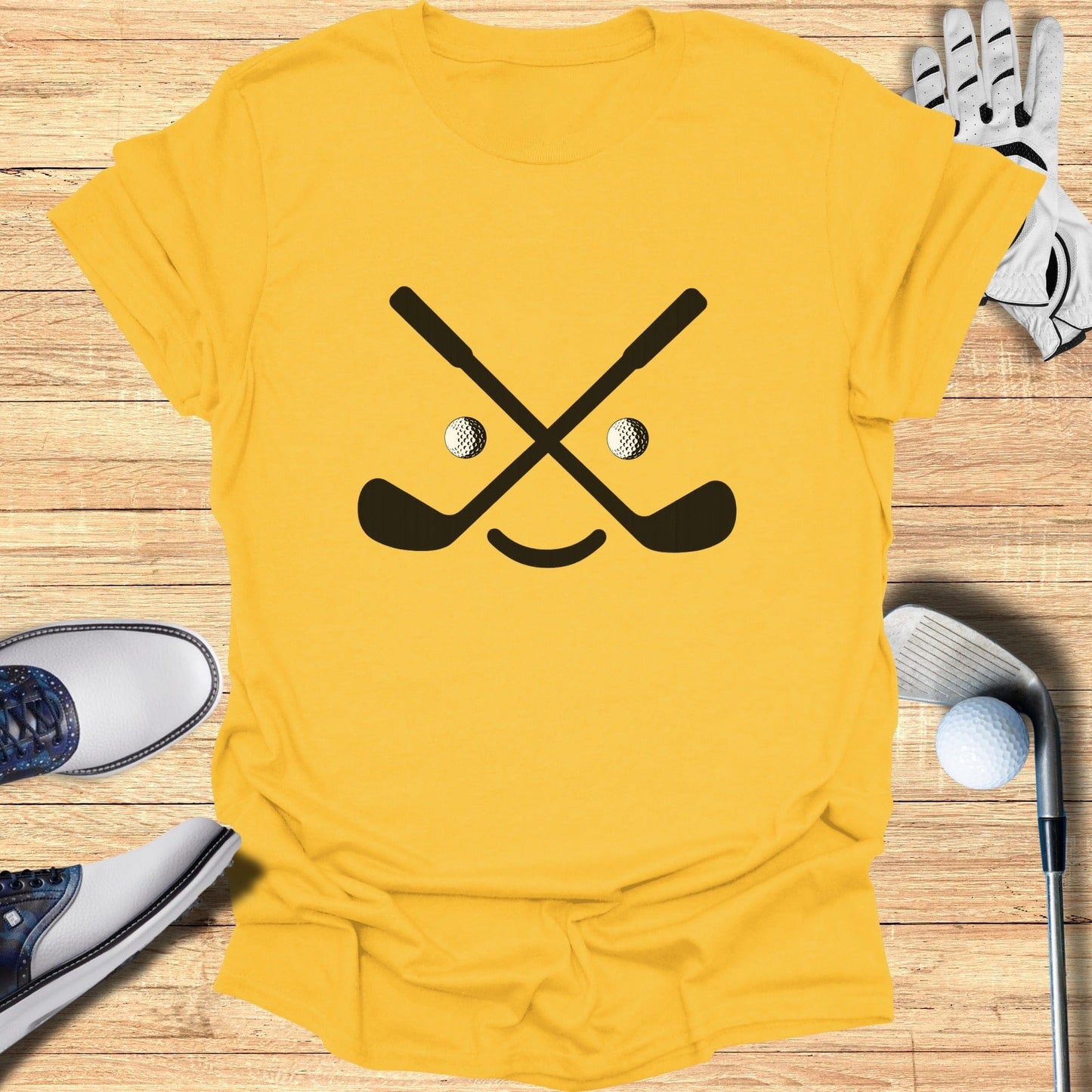 Funny Face Crossed Golf Clubs Graphic Tee Product