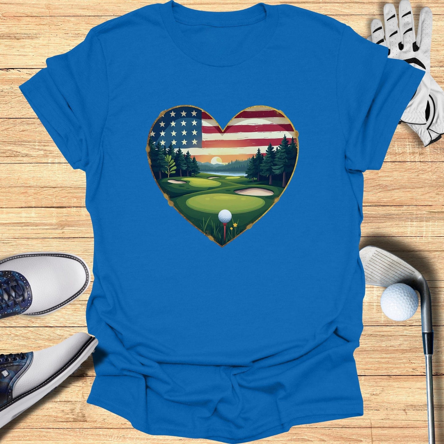 Heart Golf Course USA Flag T-Shirt - Funny Golf Tee by Swing Epic