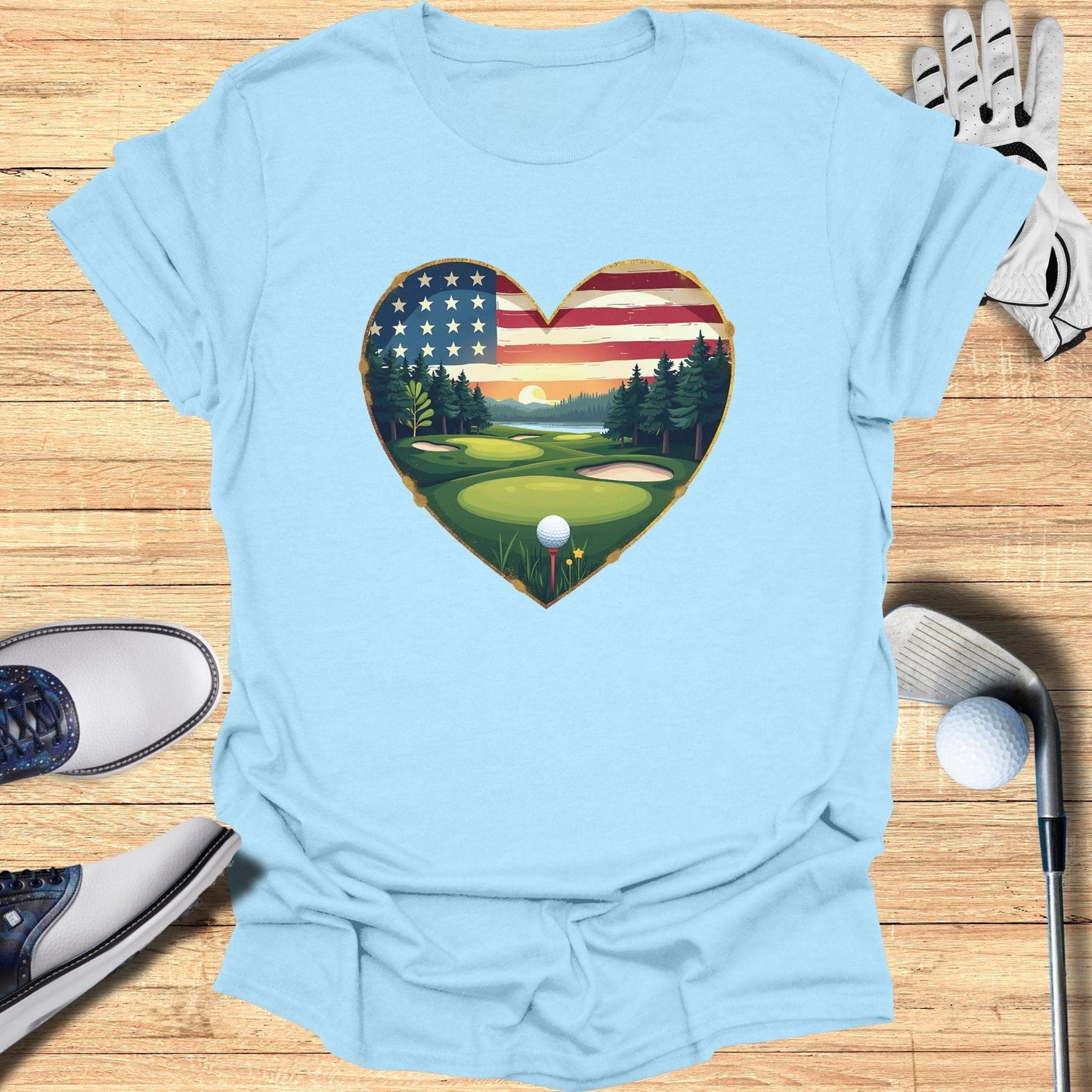 Heart Golf Course USA Flag T-Shirt - Funny Golf Tee by Swing Epic