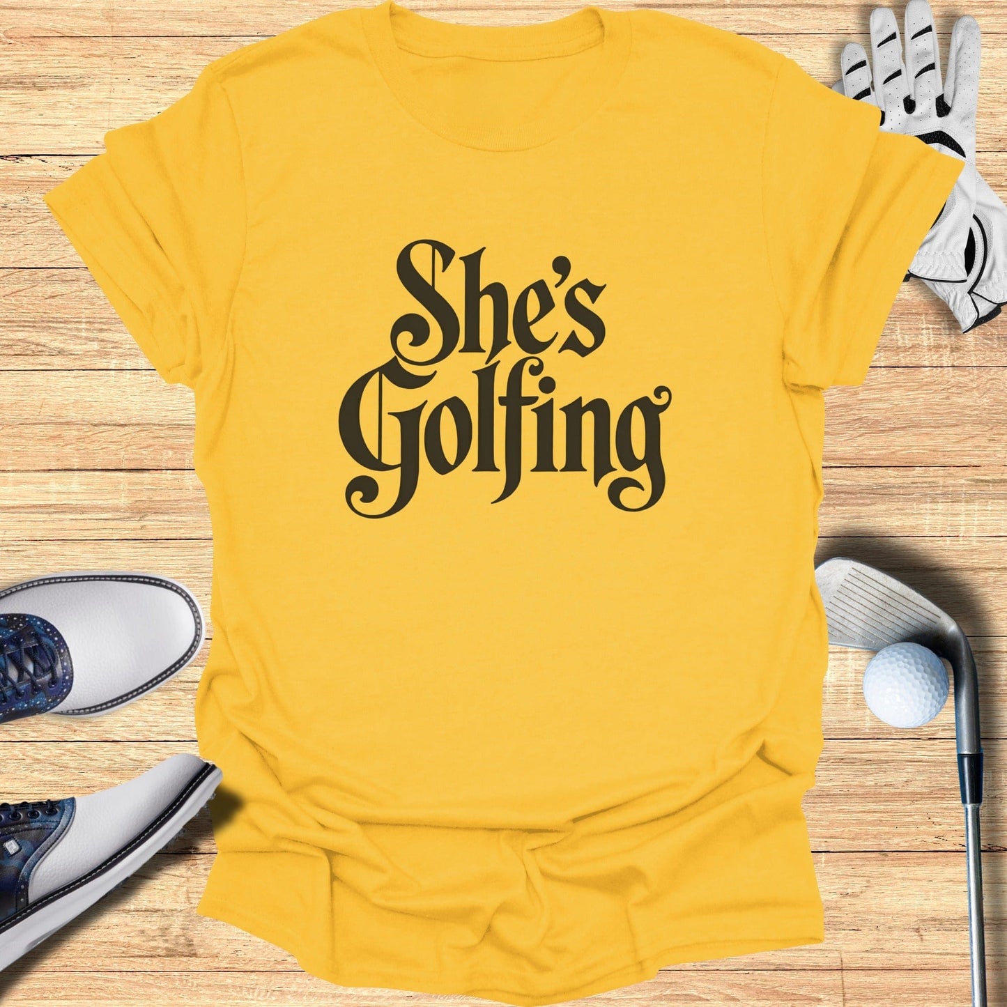 She's Golfing Statement Yellow Shirt Product