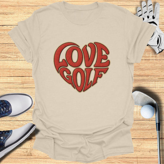 Love Golf Heart Graphic Tee for Sports Enthusiasts