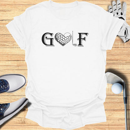 Unique Golf Themed Graphic on White T-Shirt