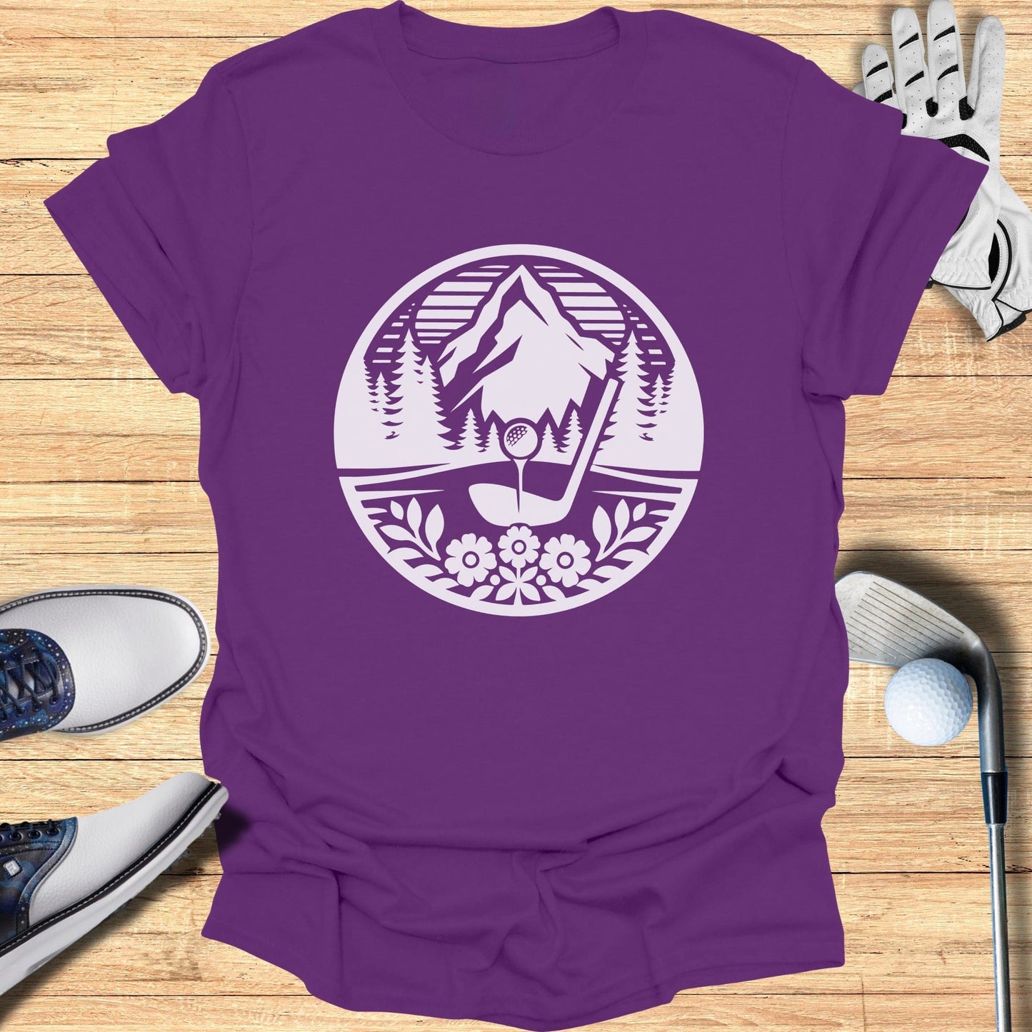 Purple Scenic Mountain Golf Art Graphic Tee product