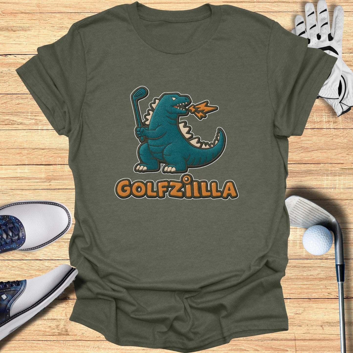 Golfzilla T-Shirt Funny Dinosaur Golfer Graphic Tee