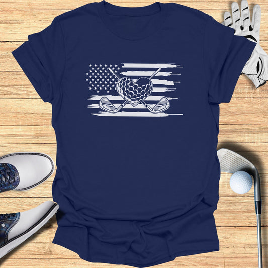 American Flag Heart and Golf Clubs Graphic Tee