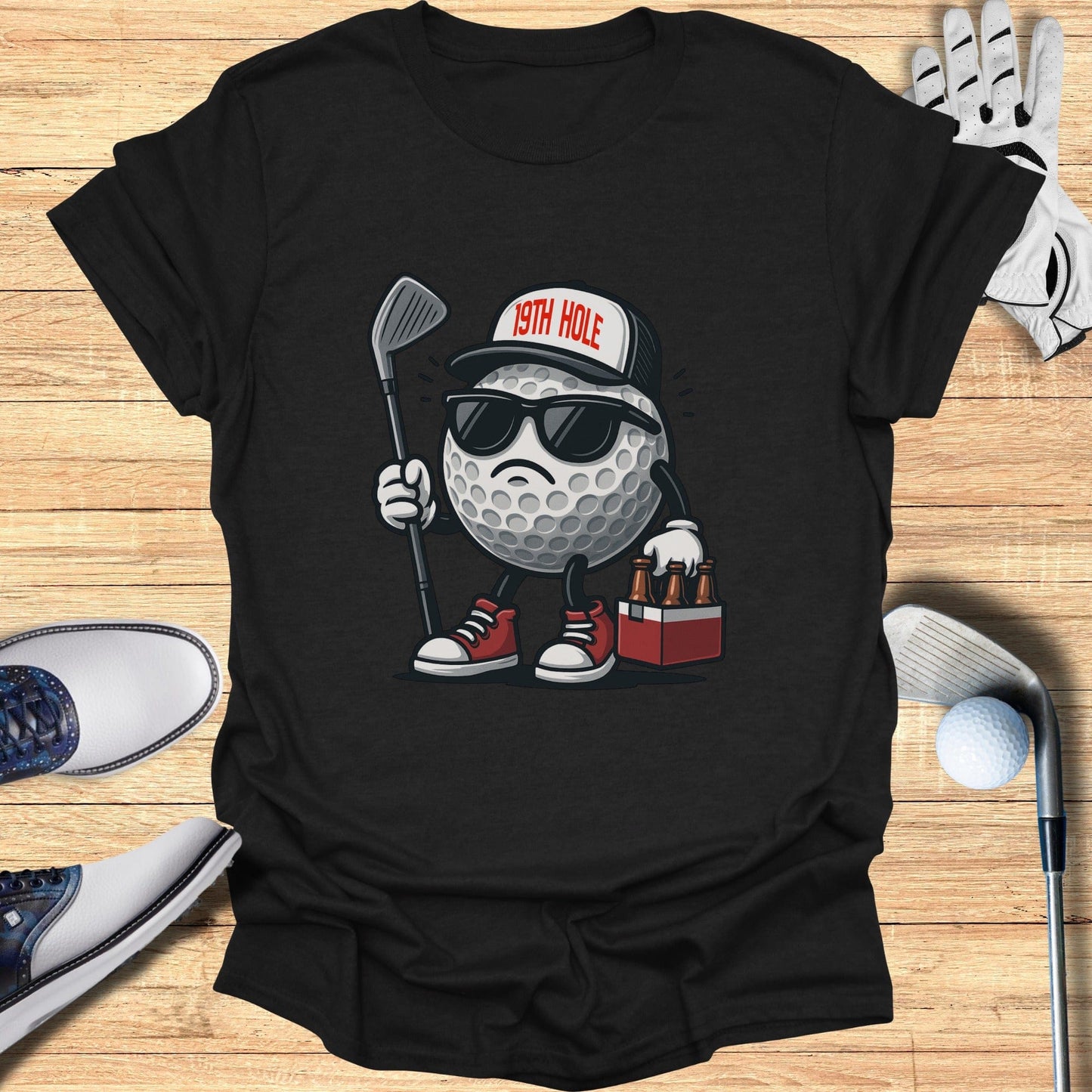 Funny Cool Golf Ball Character Graphic Tee Shirt