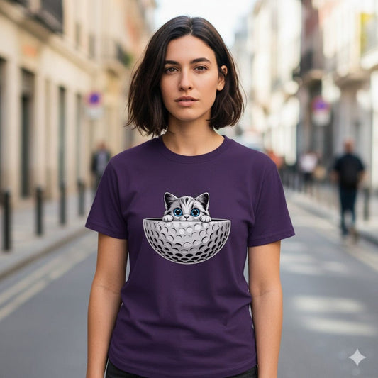 Cute Kitten Peeking from Golf Ball Graphic T-shirt