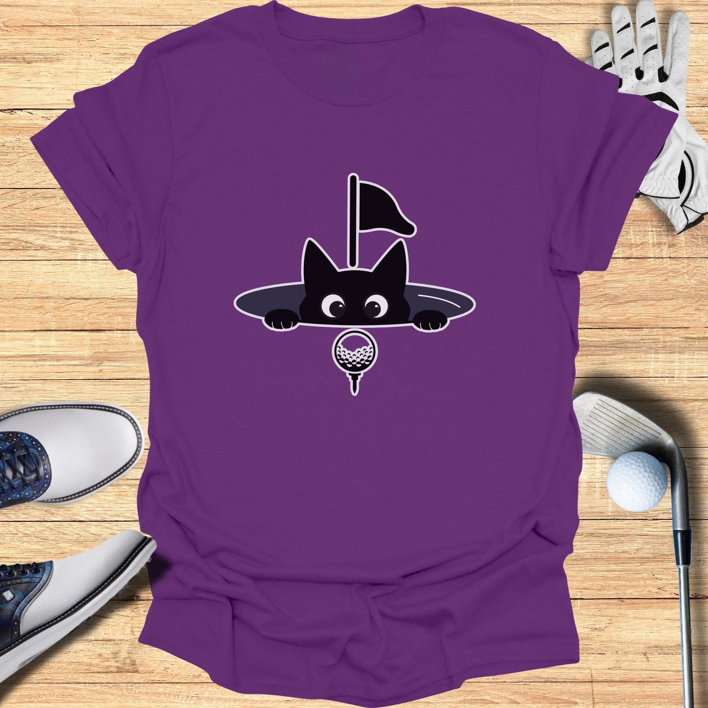 Funny Cat Peeking at Golf Hole Graphic Tee Shirt