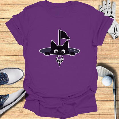 Funny Cat Peeking at Golf Hole Graphic Tee Shirt