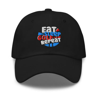Eat Sleep Golf Repeat Fun Design Embroidered Golf Cap - Funny Golf Tee by Swing Epic