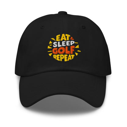 Eat Sleep Golf Repeat Fun Design Embroidered Golf Cap - Funny Golf Tee by Swing Epic