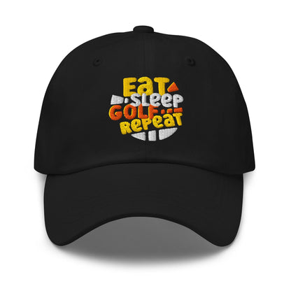 Eat Sleep Golf Repeat Fun Design Embroidered Golf Cap - Funny Golf Tee by Swing Epic