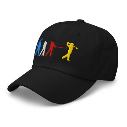 Four Swinging Silhouettes Dynamic Embroidered Golf Cap - Funny Golf Tee by Swing Epic