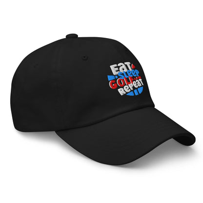 Eat Sleep Golf Repeat Fun Design Embroidered Golf Cap - Funny Golf Tee by Swing Epic