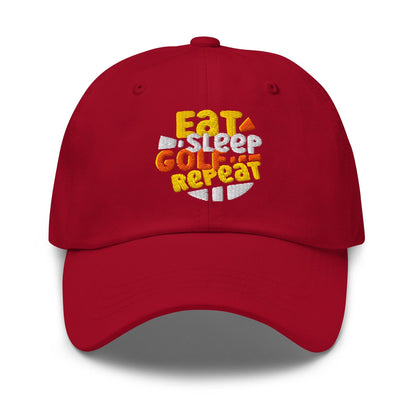 Eat Sleep Golf Repeat Fun Design Embroidered Golf Cap - Funny Golf Tee by Swing Epic