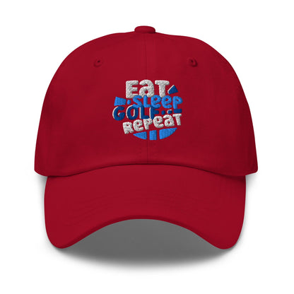 Eat Sleep Golf Repeat Fun Design Embroidered Golf Cap - Funny Golf Tee by Swing Epic