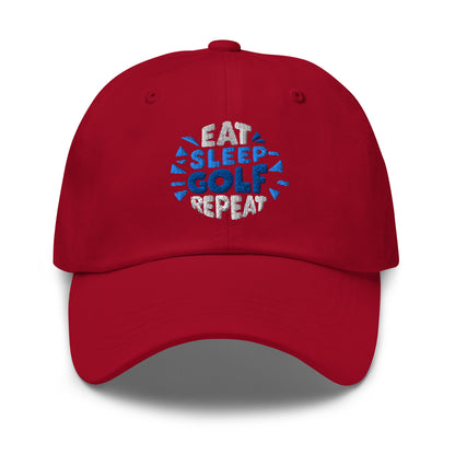 Eat Sleep Golf Repeat Fun Design Embroidered Golf Cap - Funny Golf Tee by Swing Epic