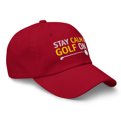 Stay Calm and Golf On Funny Embroidered Golf Cap - Funny Golf Tee by Swing Epic