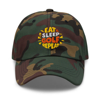Eat Sleep Golf Repeat Fun Design Embroidered Golf Cap - Funny Golf Tee by Swing Epic