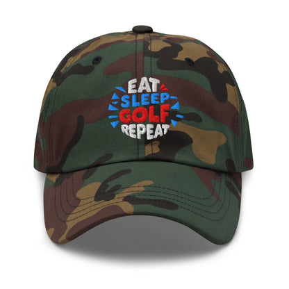 Eat Sleep Golf Repeat Fun Design Embroidered Golf Cap - Funny Golf Tee by Swing Epic