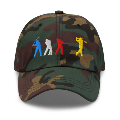 Four Swinging Silhouettes Dynamic Embroidered Golf Cap - Funny Golf Tee by Swing Epic