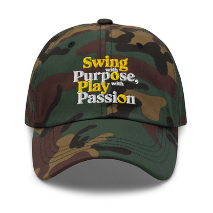 Swing with Purpose Play with Passion Embroidered Golf Cap - Funny Golf Tee by Swing Epic