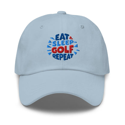 Eat Sleep Golf Repeat Fun Design Embroidered Golf Cap - Funny Golf Tee by Swing Epic
