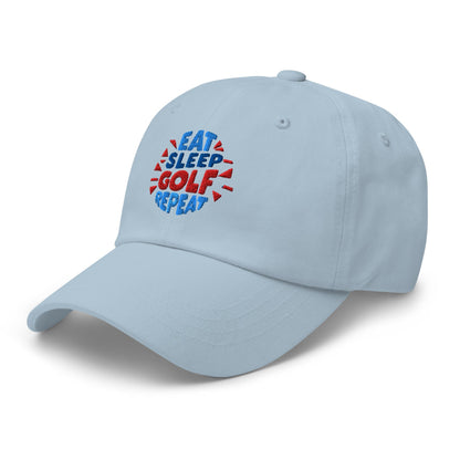 Eat Sleep Golf Repeat Fun Design Embroidered Golf Cap - Funny Golf Tee by Swing Epic