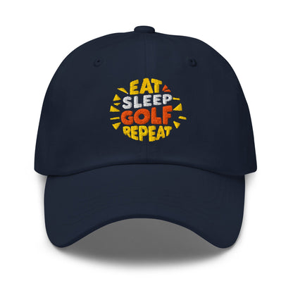 Eat Sleep Golf Repeat Fun Design Embroidered Golf Cap - Funny Golf Tee by Swing Epic