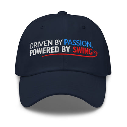 Driven by Passion Powered by Swing Embroidered Golf Cap - Funny Golf Tee by Swing Epic