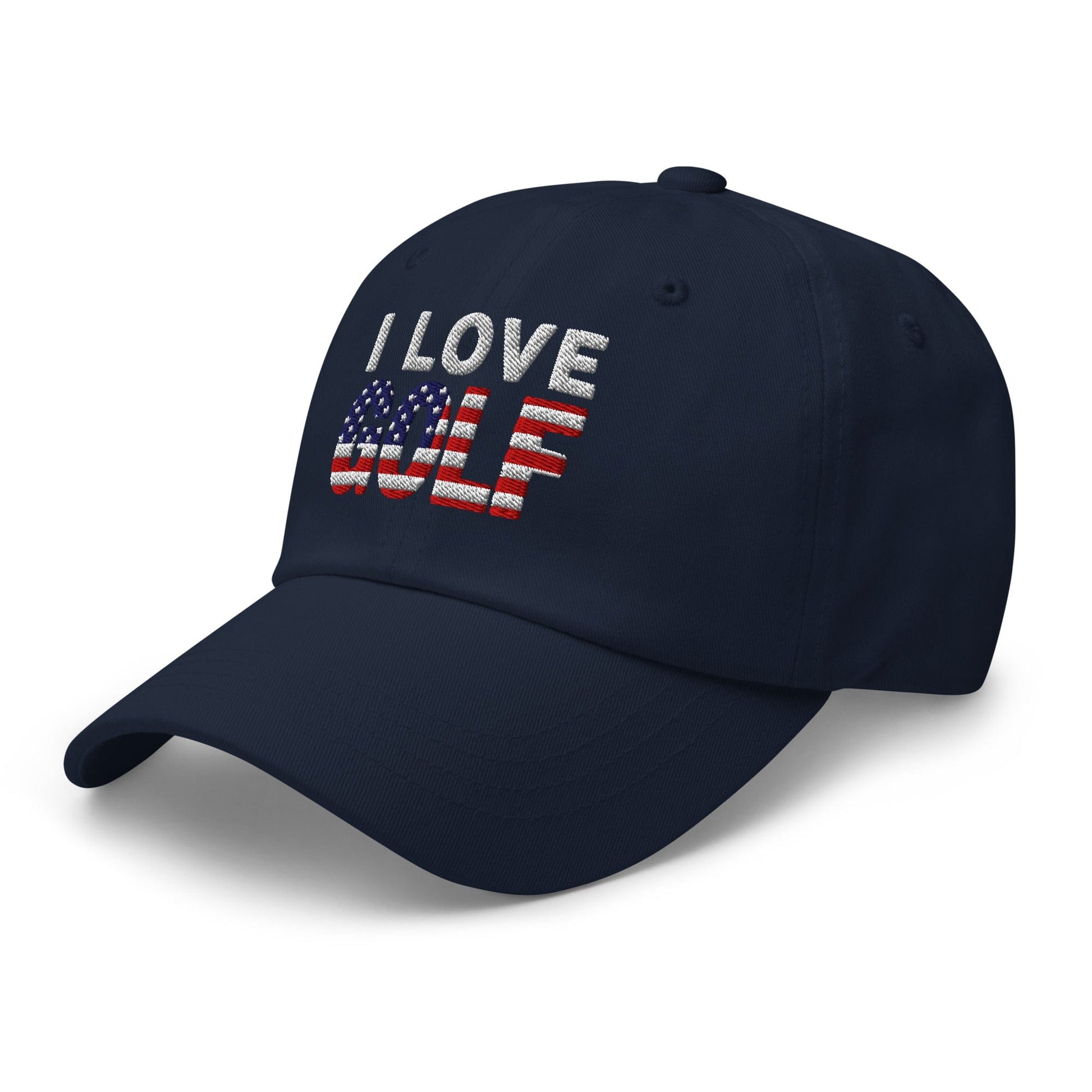 I Love Golf USA Flag Patriotic Embroidered Golf Cap - Funny Golf Tee by Swing Epic