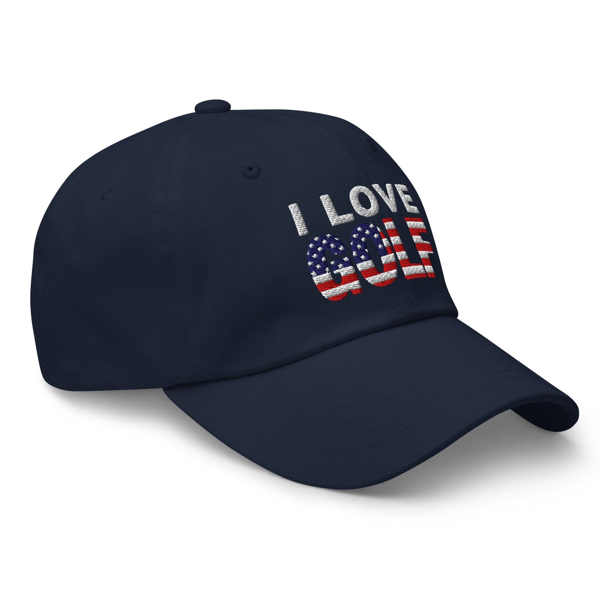 I Love Golf USA Flag Patriotic Embroidered Golf Cap - Funny Golf Tee by Swing Epic