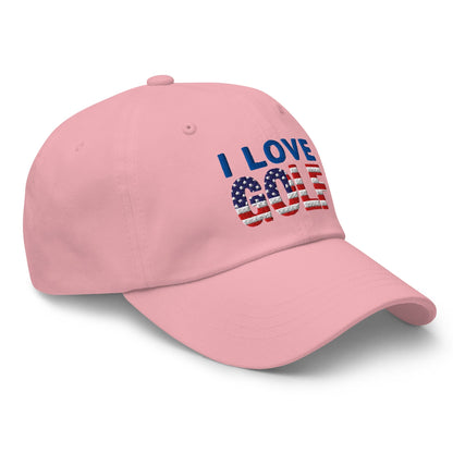 I Love Golf USA Flag Patriotic Embroidered Golf Cap - Funny Golf Tee by Swing Epic