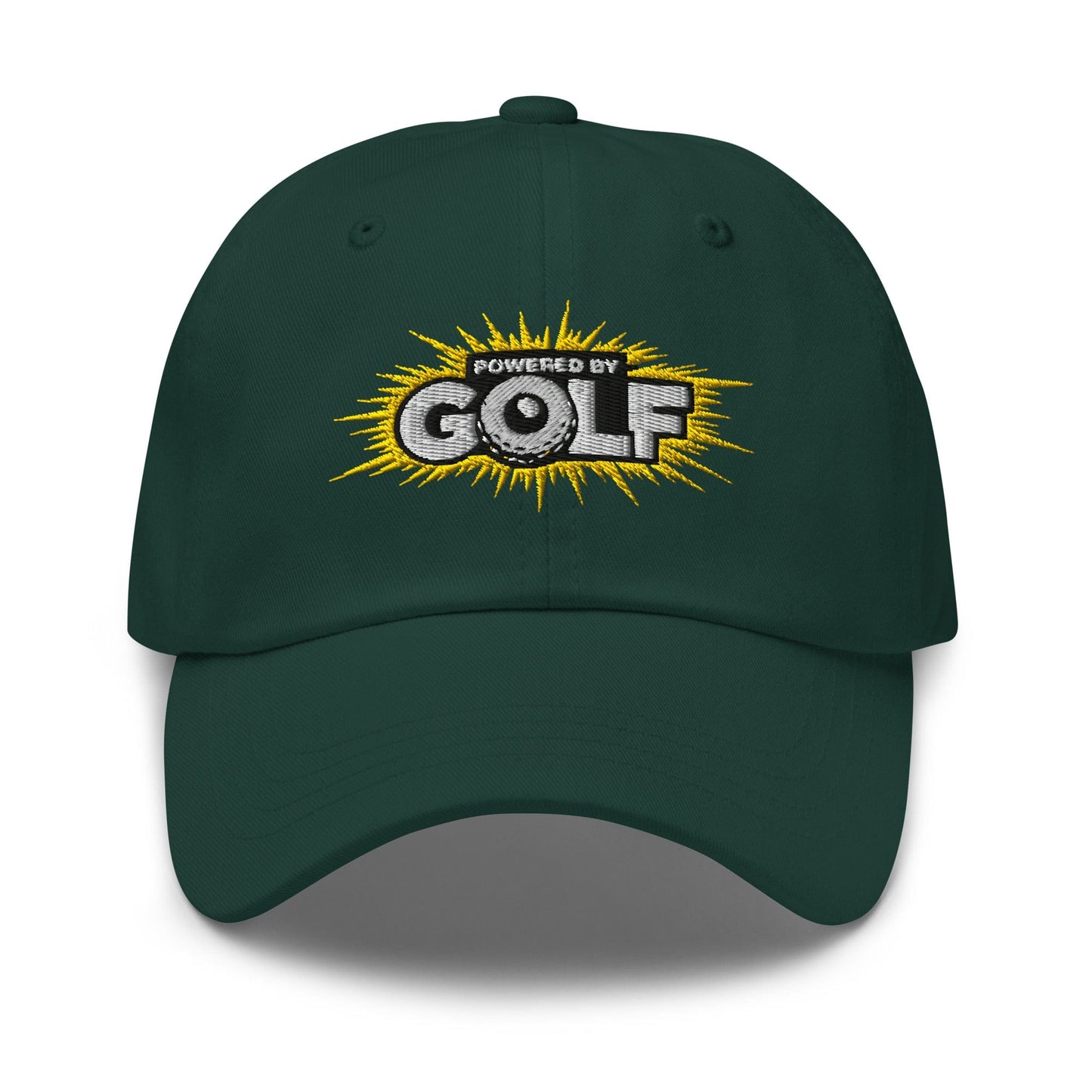 Powered By Golf Funny Embroidered Golf Cap - Funny Golf Tee by Swing Epic