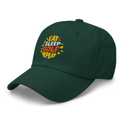 Eat Sleep Golf Repeat Fun Design Embroidered Golf Cap - Funny Golf Tee by Swing Epic
