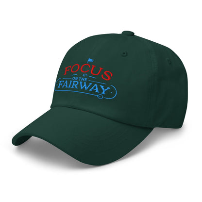 Focus on the Fairway Flag Embroidered Golf Cap - Funny Golf Tee by Swing Epic